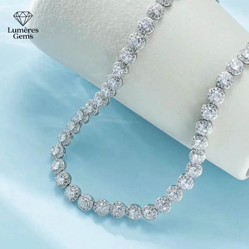 

LumièRe GemsМодный ювелирный подарок из белого золота 18 карат для тенниса для женщин и мужчин, серебряное ожерелье с муассанитом и цирконием