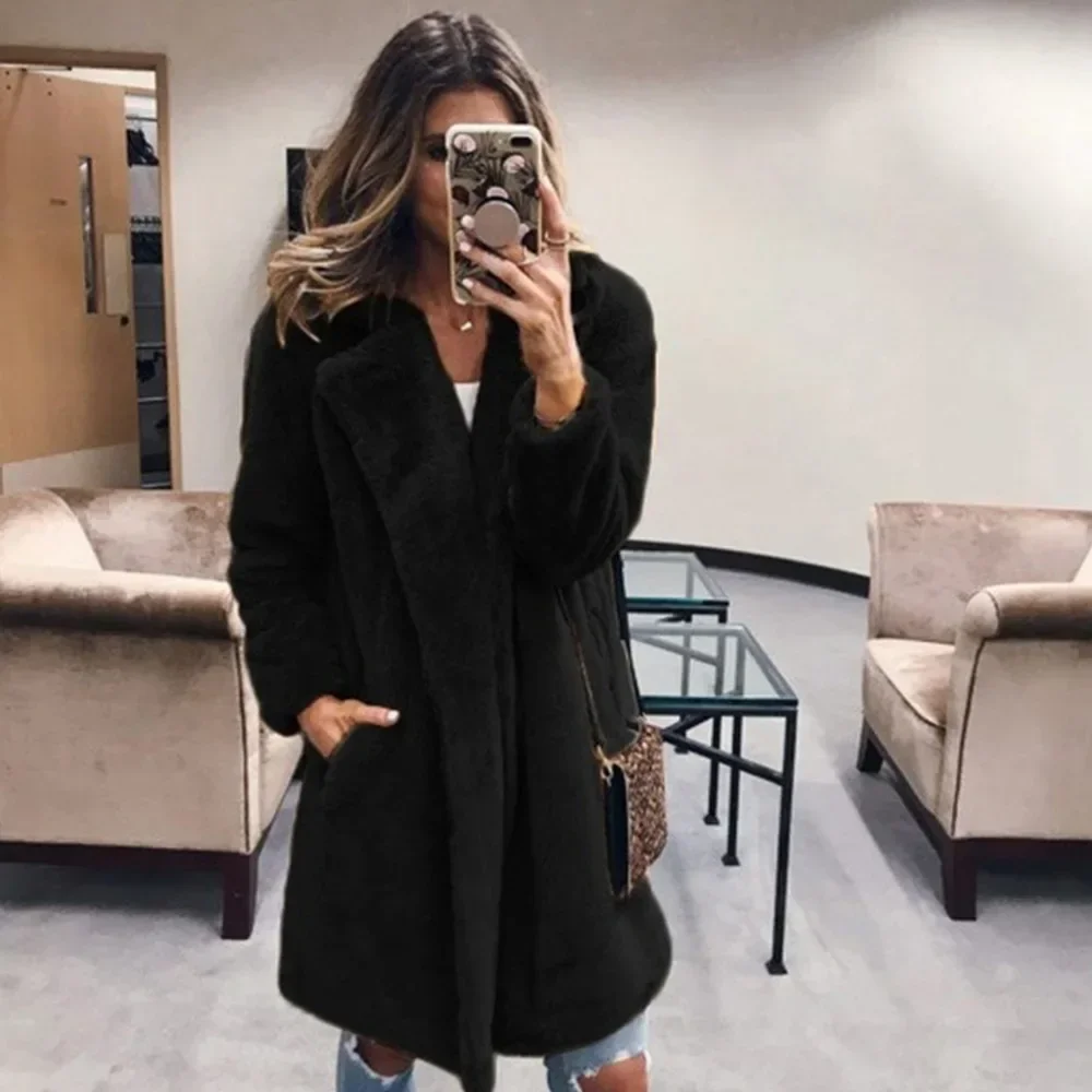 Long Faux Fur Coat Jacket 2024 Women Autumn Winter Thick Warm Coats Woven Block Trend Fur White Black Korean Coat Parkas