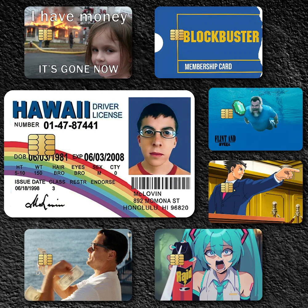 Funny Classic Anime Meme McLovi Poster Waterproof Film Skin Cover Credit Card Stickers 4PCS Debit Front Decoration Bank Bus Pass