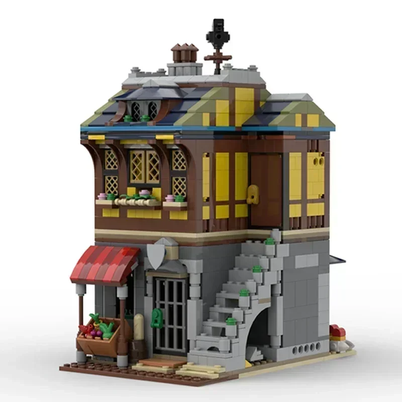 Bloques de construcción Moc modelo Street View, tecnología de casa del comerciante Medieval, bloques modulares, regalos, juguetes de Navidad, conjuntos DIY de montaje