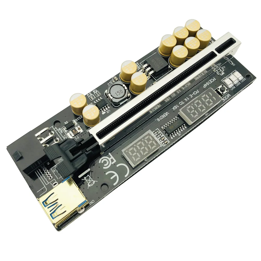 6Pc PCIE Riser for Video Card USB3.0 016 Riser PCI Express X16 Extender GPU Riser Card 6Pin Power Voltage Temperature Monitoring