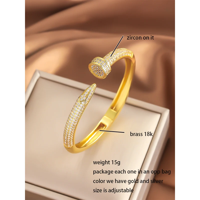 high quality fine beautiful women luxury zircon jewellery accessories trend 2024 bangle Gold18k gold plated punk bracelet