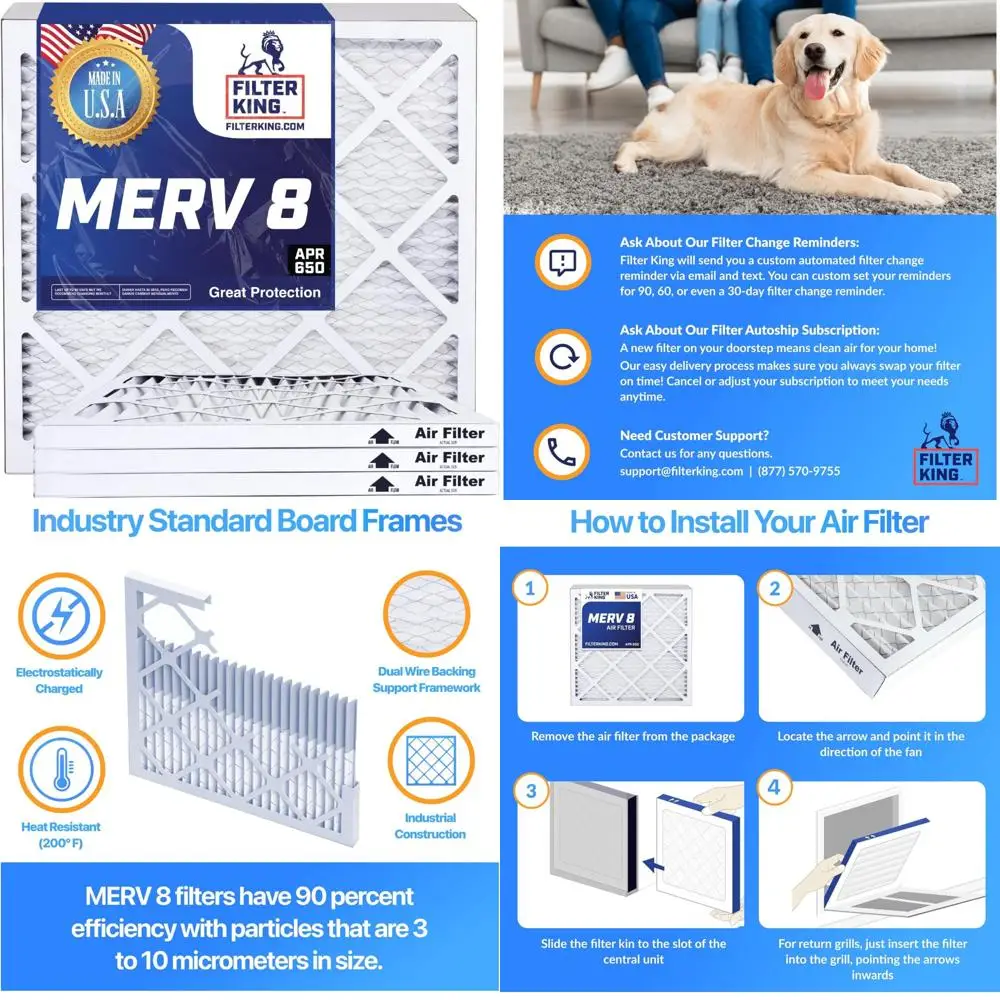 

Воздушные фильтры плиссированные HVAC 10x24x2 MERV 8–6 шт. в упаковке Фильтры для кондиционера, сделано в США, настоящий размер 10x24x1,75