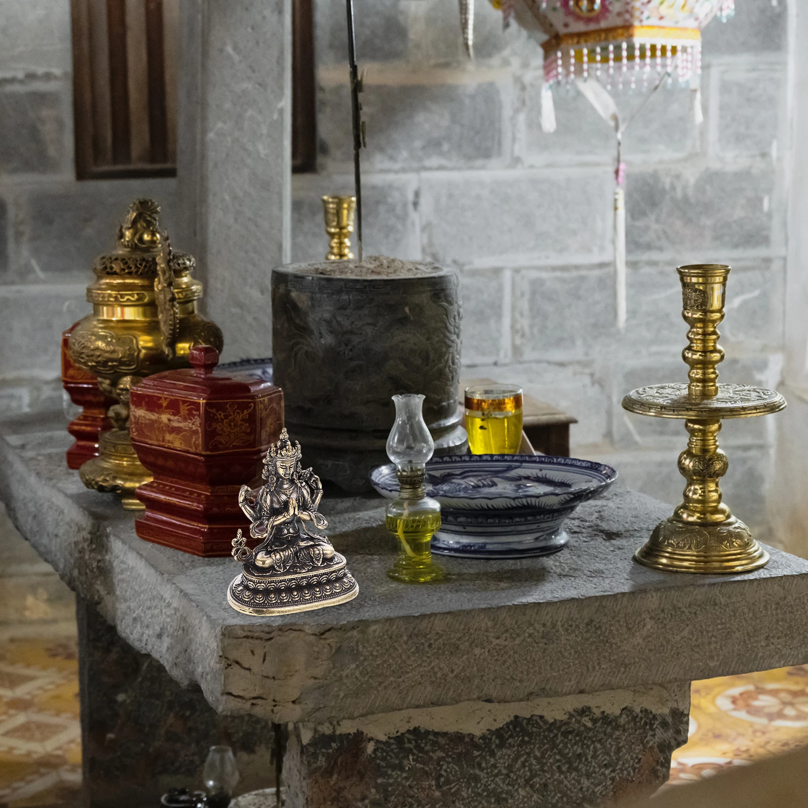 

Office Desk Decor Home Sculpture Buddha Statue Ornament Buddah Brass Golden Buddhist Decoration Figurine