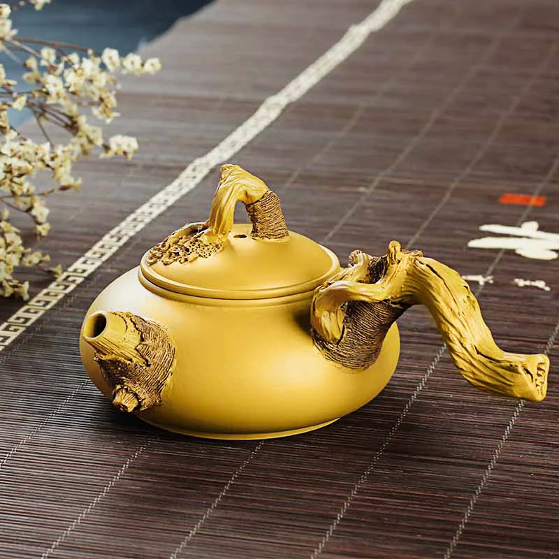 Side pot teapot set teapot single pot inverted handmade pot Yixing original ore section clay relief tea set