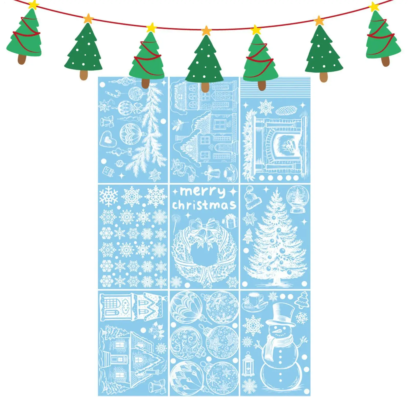 9 Pieces Christmas Window Stickers Double-Sided Static Clings Decorations Santa Claus And Snowflake Decoration For Wall Door