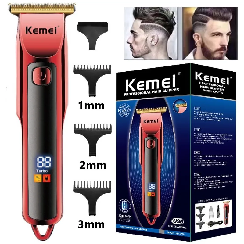 

Kemei 0mm Hair Trimmer Barber Hair Clipper Cordless Hair Cutting Machine T-blade Beard Shaving Machine Electric Razor Men Cutter