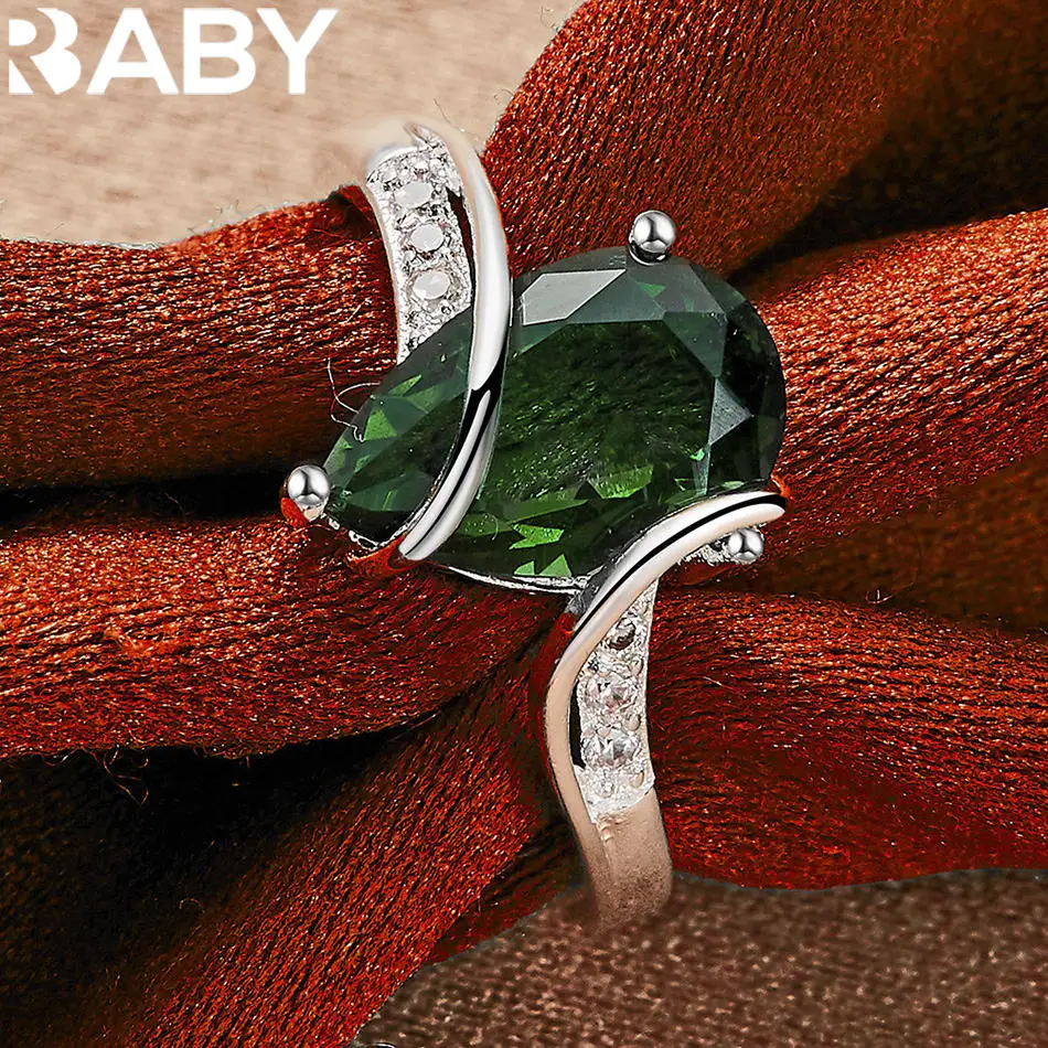 URBABY 925 فضة الأخضر الزركون الدائري للنساء مجوهرات الأزياء خمر نعمة سحر نوبل هدايا عيد ميلاد الحزب