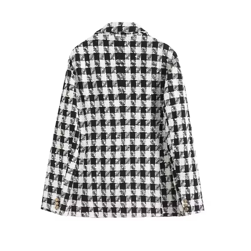 Women 2024 Autumn New Fashion Houndstooth Blazer Vintage Long Sleeve Button-up Ladies Outerwear Stylish Top