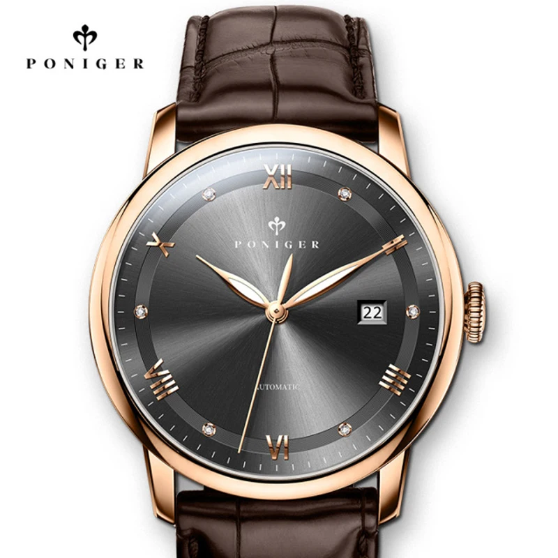 Switzerland Luxury Brand PONIGER Diamond Automatic Mechanical Men‘s Watches Sapphire 50M Waterproof Luminous Hands Clcoks P917