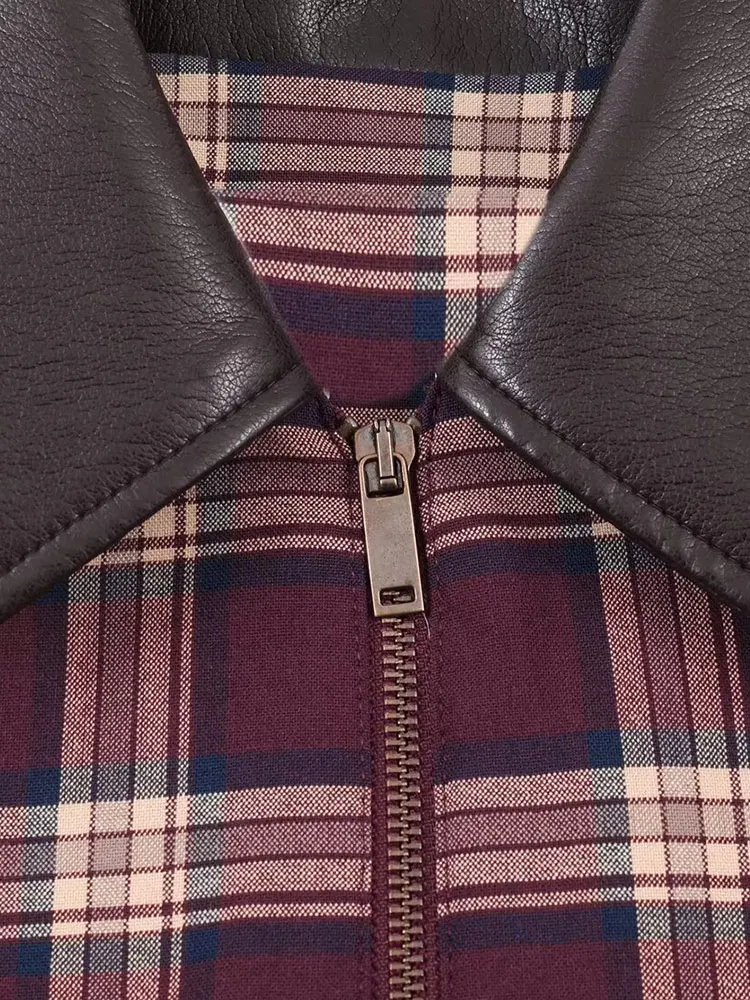 NLZGMSJ 2026 ربيع الخريف المرأة منقوشة مجموعة جديدة طويلة الأكمام Bomber سترة أعلى + التنانير الصغيرة التجاعيد قطعتين مجموعة #6