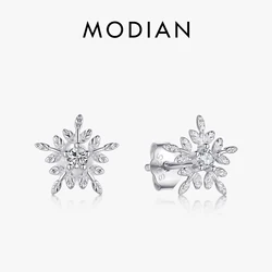 Modian Real 925 Sterling Silver White Snowflake Stud Earrings Cubic Zirconia Jewelry For Women Fashion Sterling Silver Earrings
