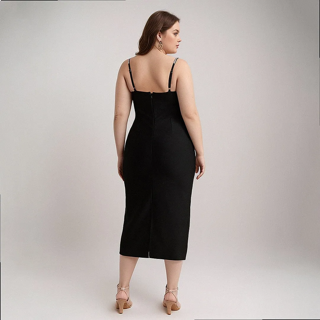 Plus Size Bodycon Bandage Dress Slim Fit Waist Evening Party Rhinestone Dresses Jumpsuit Playsuit