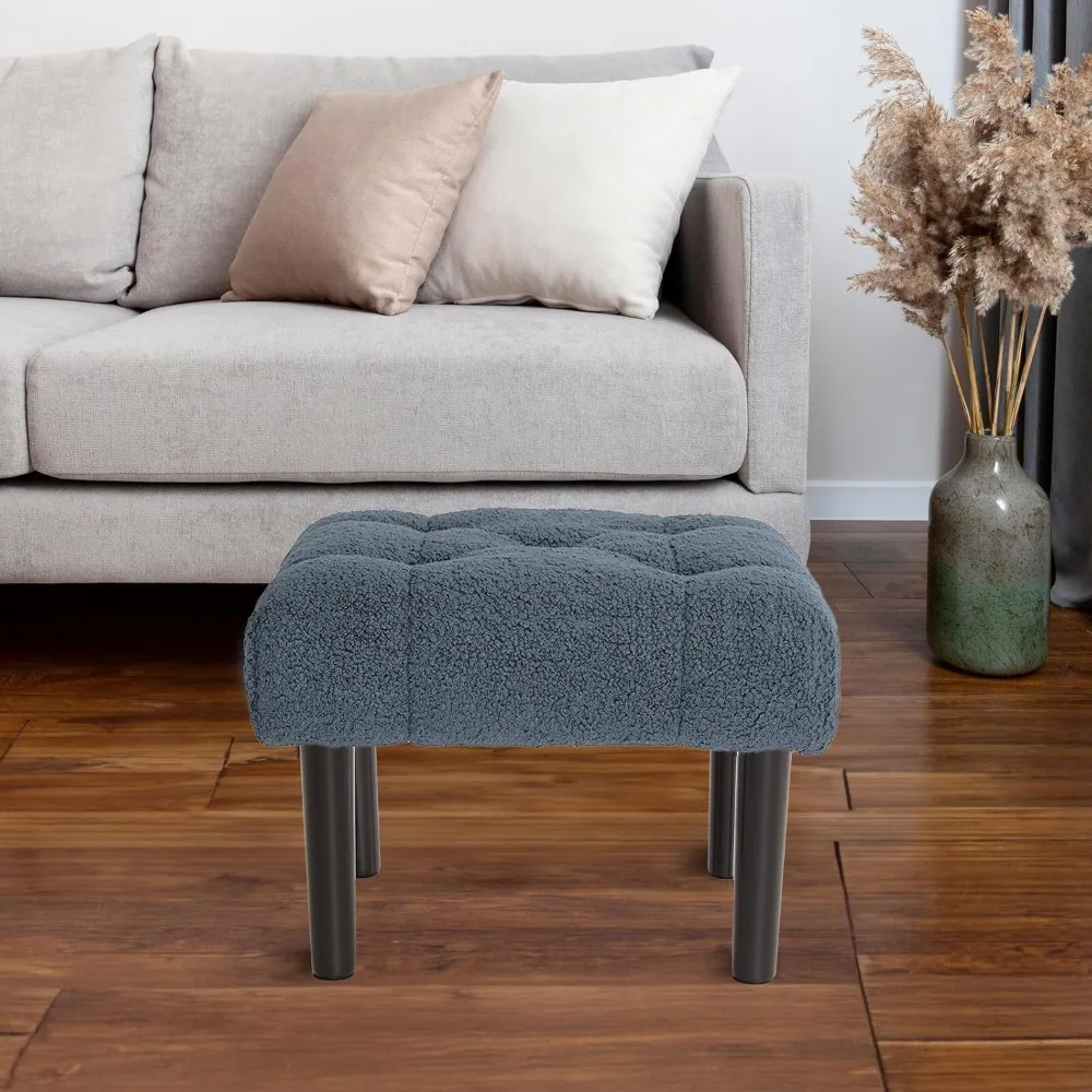HOUCHICS Fur Padded Foot Stool, Small Ottoman Foot Rest with Wooden Legs,Modern Rectangle Chair Foot Rest Foot Step Stool for Li