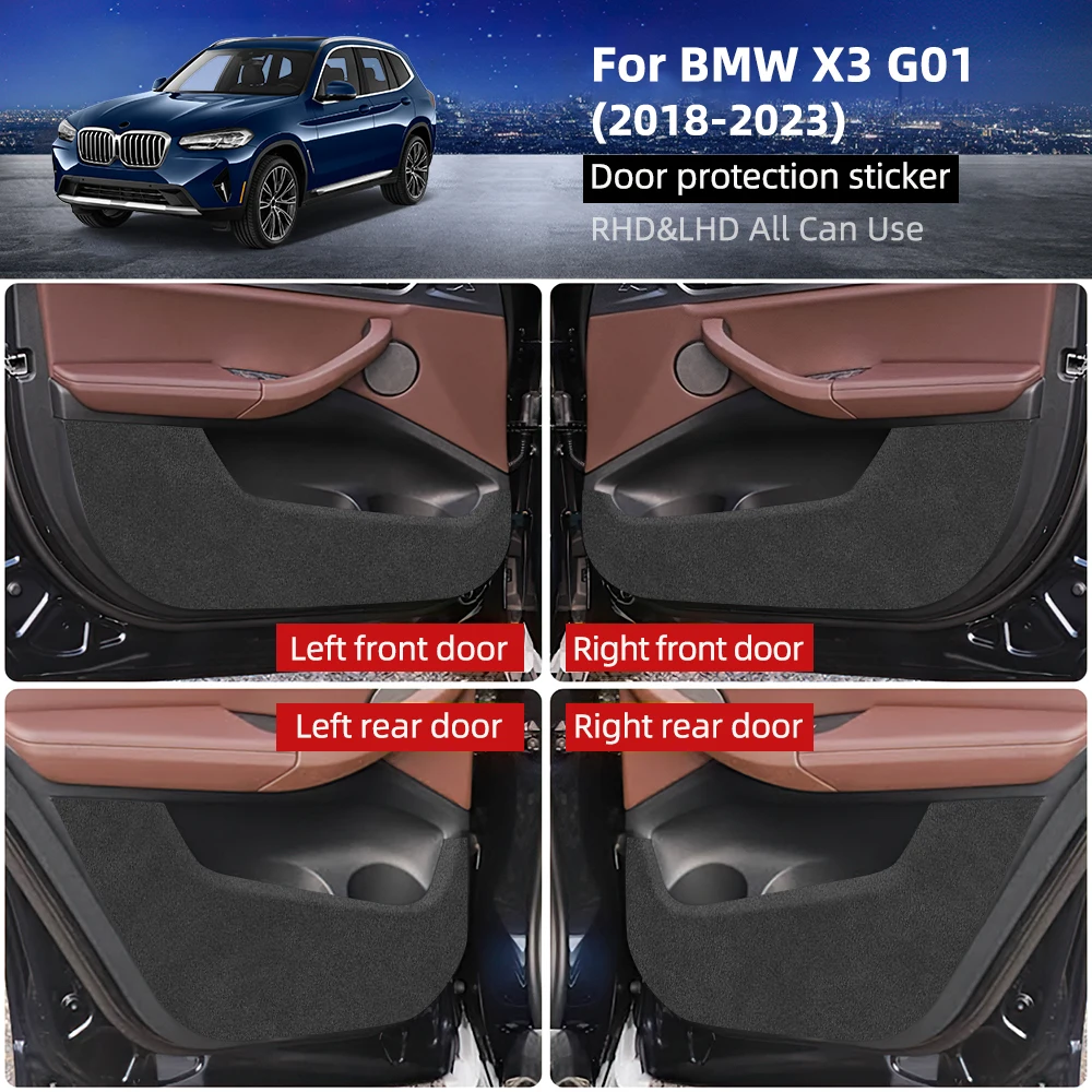 

Накладка на дверь автомобиля для BMW X3 G01 2018 2019 2020 2021 2022 2023, замшевая наклейка, комплект отделки, защитная крышка для боковой двери, украшение