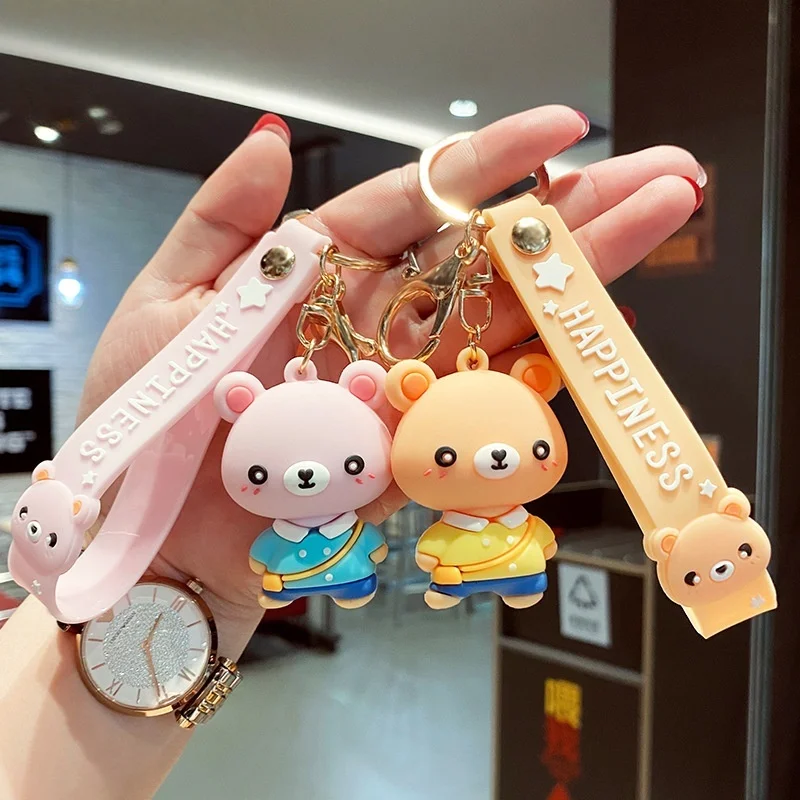 

Crossbody Bear Keychain Soft Rubber Pendant For Car Cute Couple Chain Cartoon Plushie Bag Hanger Wholesale Mini Size