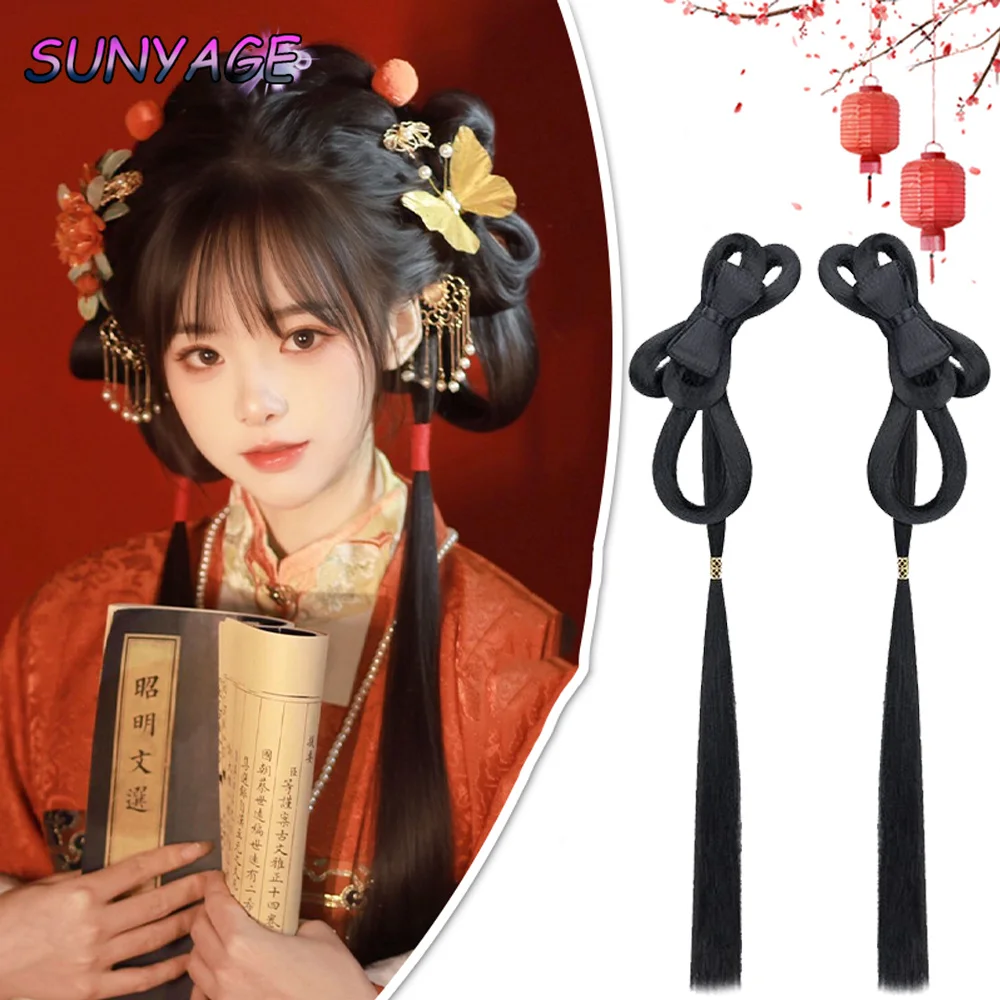 SUNYAGE Synthetic Hanfu Wig Headband Antique Bow Bun Novice Daily Song And Ming Dynasty Costume Style Bun