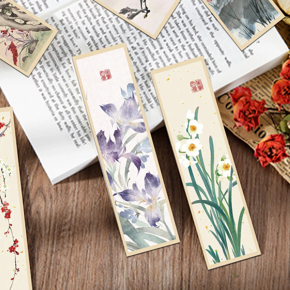 30pcs Chinese Ink Painting Bookmarks Reading Page Books Marking Decorate Students Stationery Creative Gifts DIY Paper Cards