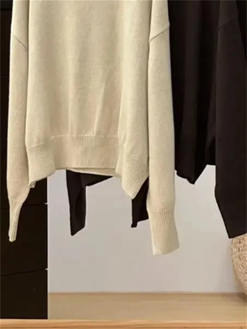 3 Colors Women Threaded High Collar Sweater Long Sleeve Logo Embroidered Versatile Lady Autumn/winter Wool Blended Knit Pullover