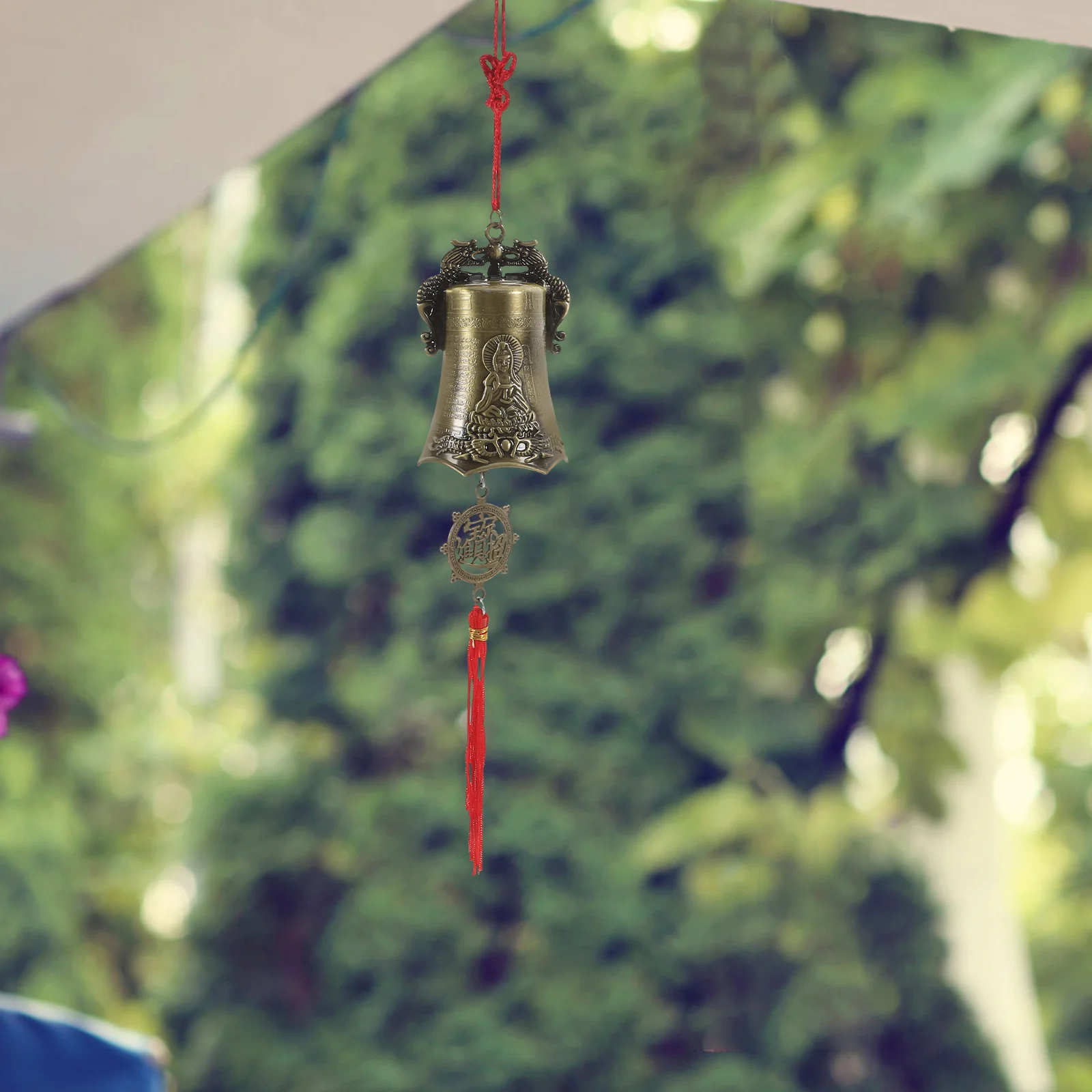 

Vintage Buddha Bell Hanging Ornament for Good Luck and Protection - Elegant Feng Shui Wind Chime Decor for Home Garden Balcony
