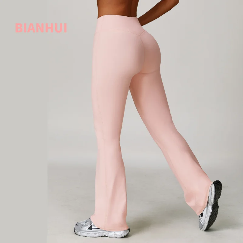 

BIANHUI High-Waist Peach Yoga Pants Tight Wide Leggings Workout Running Sports Fitness Micro Flare Pants Women's Gym Clothing