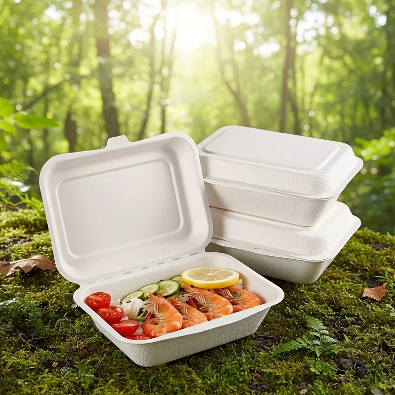 20/50 Cajas desechables con tapa abatible para llevar, hechas de pulpa de caña de azúcar gruesa, cajas cuadradas de 15,24 cm, adecuadas para Eid, Día de San Valentín, Acción de Gracias, fiestas, buffets de catering y preparación de comidas. |     Puede co