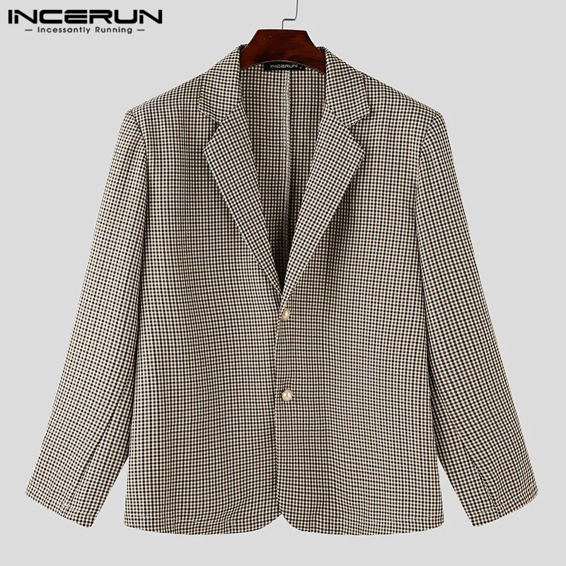 Fashion Casual Style Tops INCERUN Men\'s Plaid Printed Design Suit Coats Handsome Male City Walk Loose Long Sleeved Blazer S-5XL