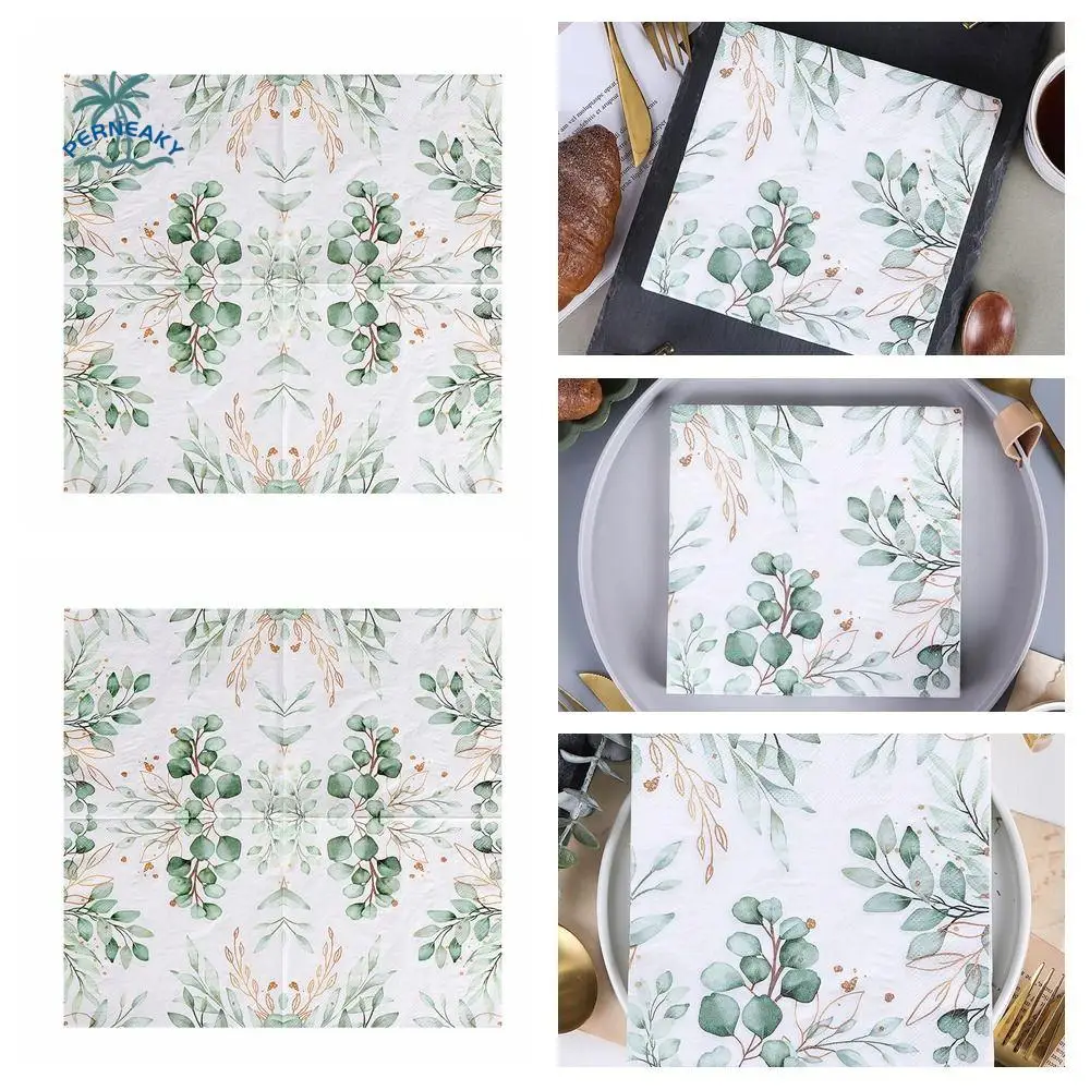 

20pcs Printed Tissue Cartoon Plant Style Napkins Soft 33cm Eucalyptus Leaf Paper Colorful Colorful Printed Paper Christmas