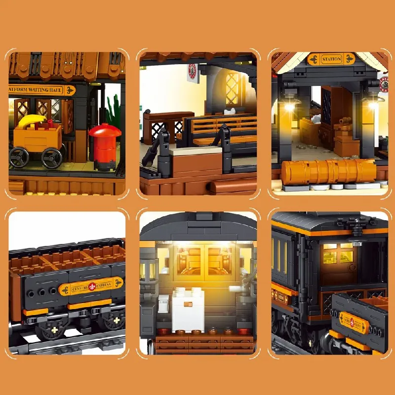 Cowboys estação ferroviária casa blocos de construção modulares cidade americana vista arquitetura tijolo modelo kit adultos presente do miúdo 2640 pçs