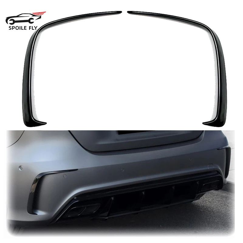 2 PCS 2013 To 2018 For Mercedes Benz W176 A200 A250 AMG Rear Bumper Lip Spoiler Side Canards Splitter Trim By ABS Gloss Black