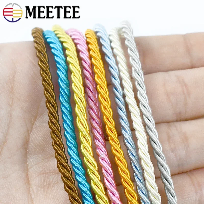 5Meters 3mm Meetee Nylon Ropes 3 Shares Braided Cord Polyester Clothes Decoration Rope Lace Ribbon Pillow Curtain Home Textiles