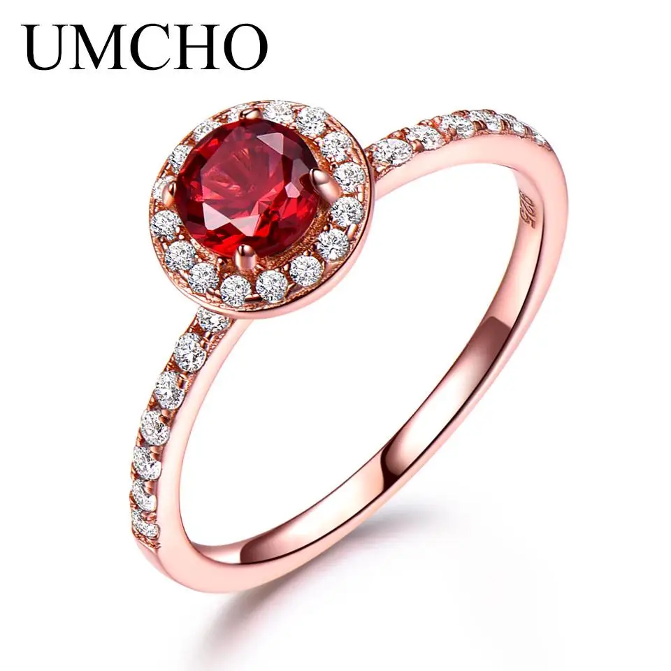 

UMCHO Red Garnet Gemstone Ring Birthstone Gift Rings For Women Trendy Classic Engagement Wedding Gift