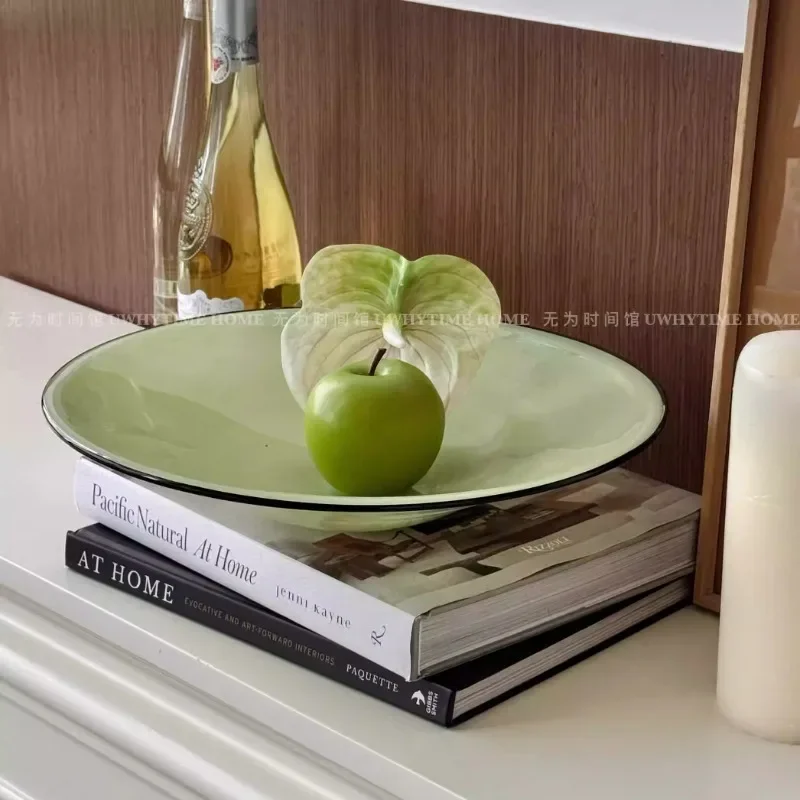 Wuwei قاعة الوقت الأصلي الأخضر اليشم جديد الصينية اليدوية المزجج طبق فاكهة الزخرفية تصميم جو متقدم حلية #1