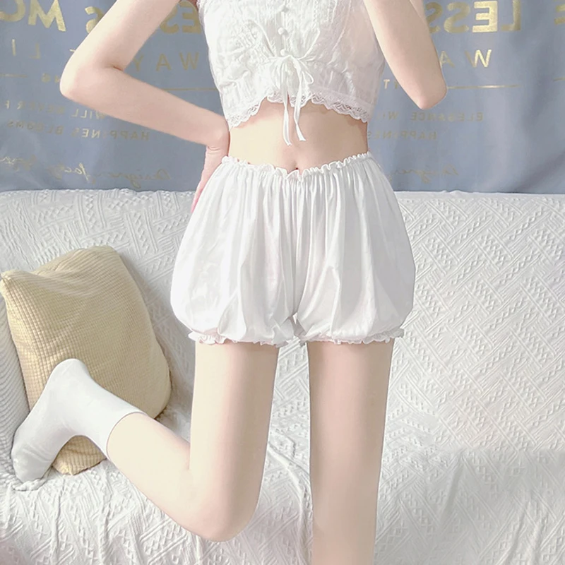 

Solid Color High Waist Casual Home Lace Bud Shape Bottoming Shorts For Women
