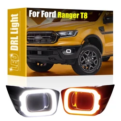 2Pcs Front Bumper Fog Lamp Cover With LED DRL Daytime Running Light Turn Signal Indicator For Ford Ranger T8 2019 2020