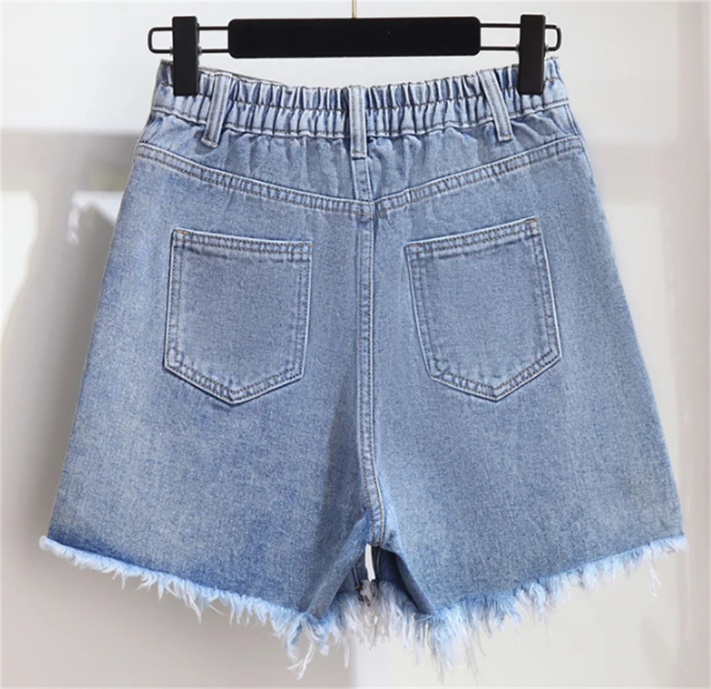 Imagem -04 - Shorts Jeans Desgastados para Mulheres Bainha Crua Borlas Modernas Tamanho Grande 3x 4x 5x 6x