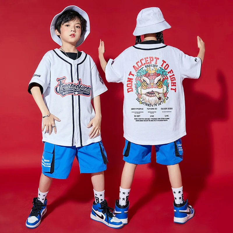 

Hip hop children's fashion suit boys' summer children's hip-hop loose short sleeved children's dance costumes girls' Jazz