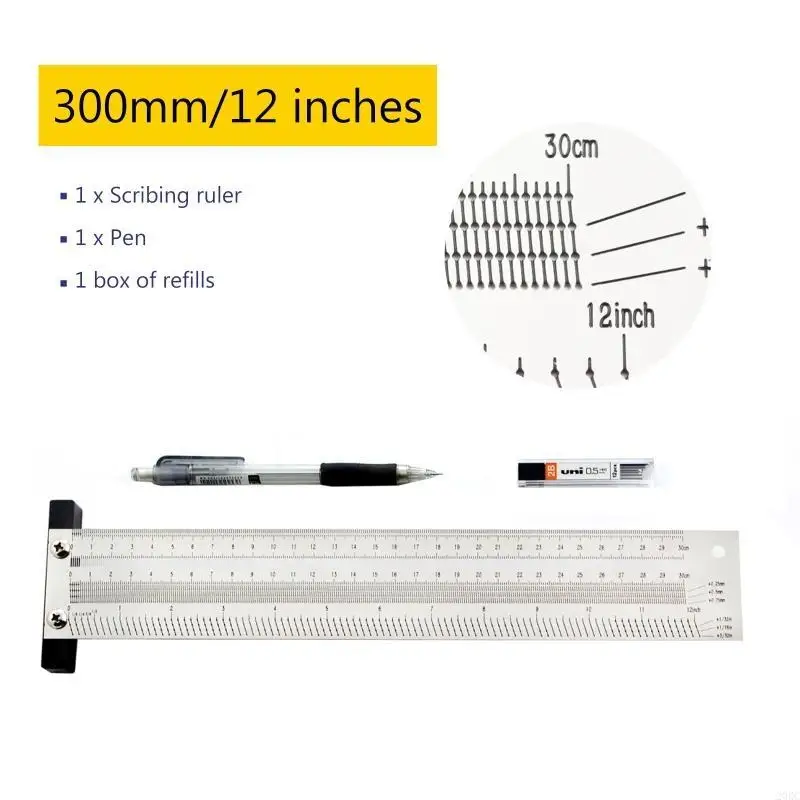 

20RC High-precision Hole Scale Ruler T-Rule for T Square mm/in Fine Woodworking Mark Line Tool 200/300/400mm 8/12/16in