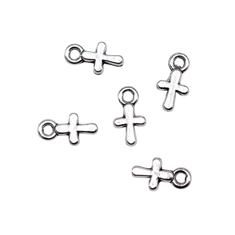 WYSIWYG 40 sztuk 10x6mm Charms krzyż Charms do tworzenia biżuterii DIY komponenty do biżuterii antyczne srebro kolor stop Charms wisiorek