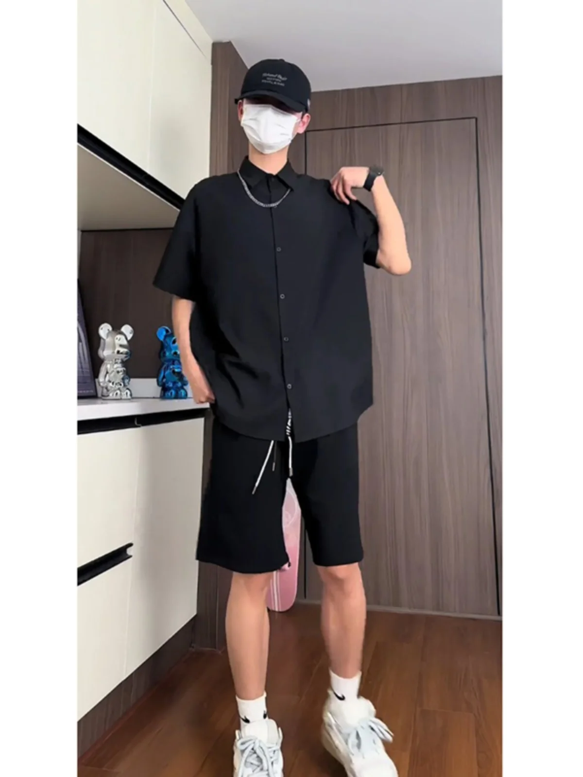 

Мужская летняя повседневная верхняя одежда Bla Ice Silk с эффектом драпировки, свободного кроя, из полиэфирного волокна, молодежный тренд