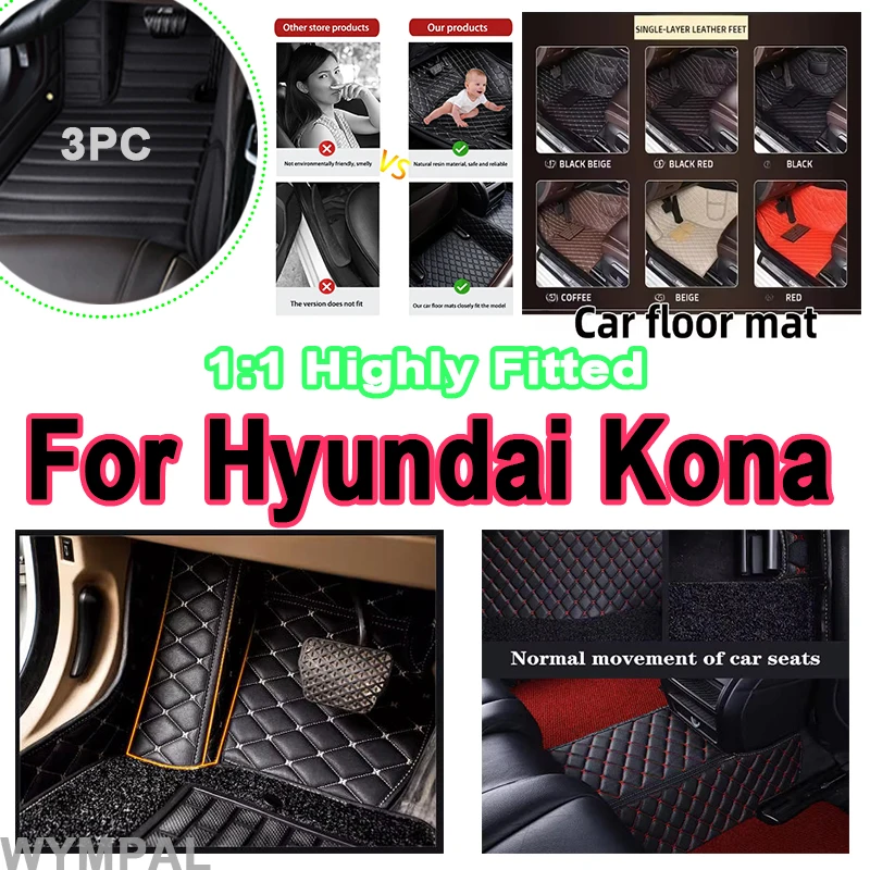 

Luxury Leather Car Mats Floor For Hyundai Kona Electric OS 2018 2019 2020 2021 2022 Anti Dirt Mats Car Protective Carpets full