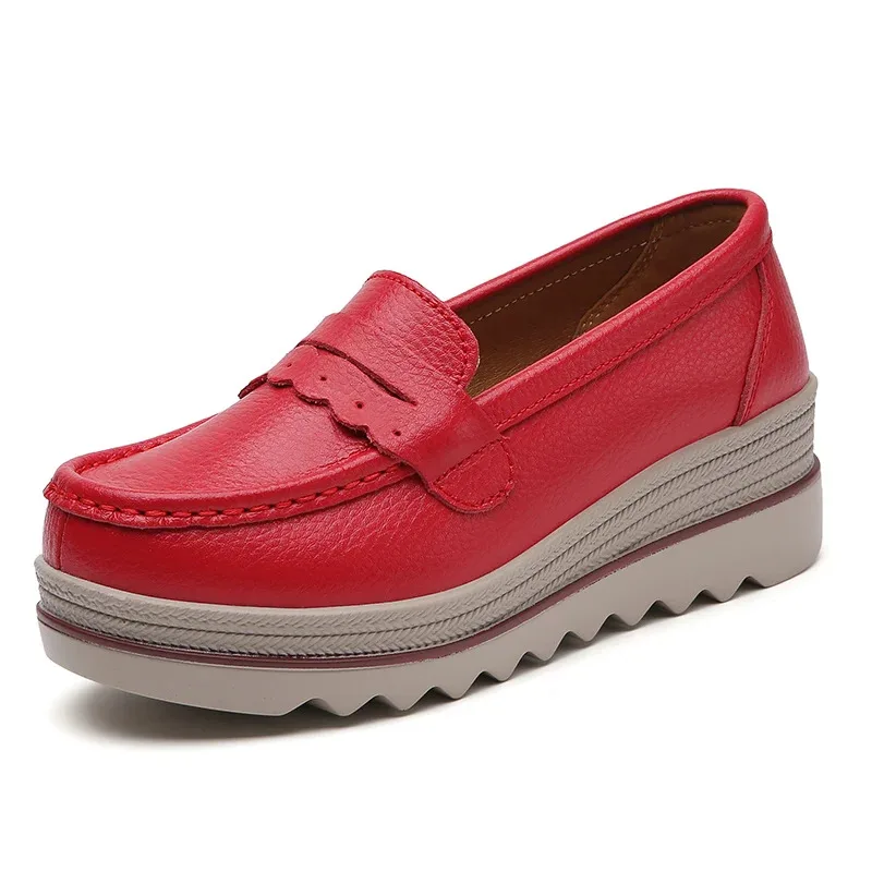 

New Women'S Casual Loafers, 100% Genuine Leather Breathable And Fashionable Height-Increasing High-Heeled Leather Shoes