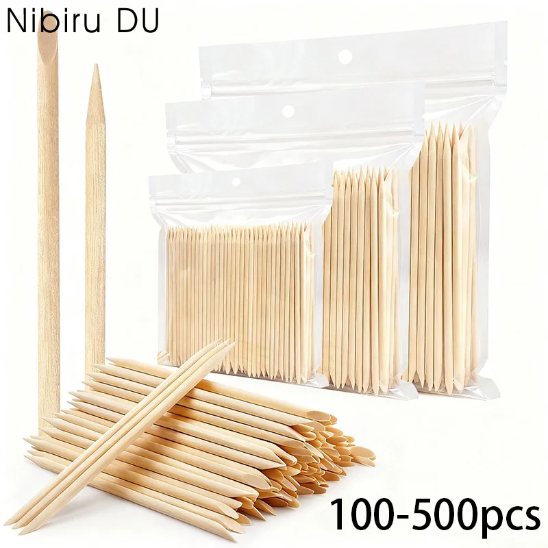 100-500 Uds Nail Art palos de madera naranja empujador de cutículas madera, palos de naranja de doble cara herramienta de manicura pedicura al por mayor
