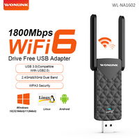 Comfast Drive-free WIFI6 USB Adapter USB3.0 Network Card 1800Mbps Wifi Reciver 2.4G+5.8G Wi-Fi Dongle Win 10/11 Linux  Andriod
