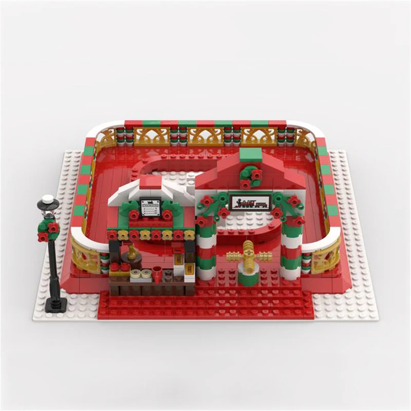 MOC-124380 Hiver Village Train Ride Modèle De Maison De Noël Couronne De Noël Nuits De Construction Jouets D'assemblage Brique Enfant Cadeaux De Vacances