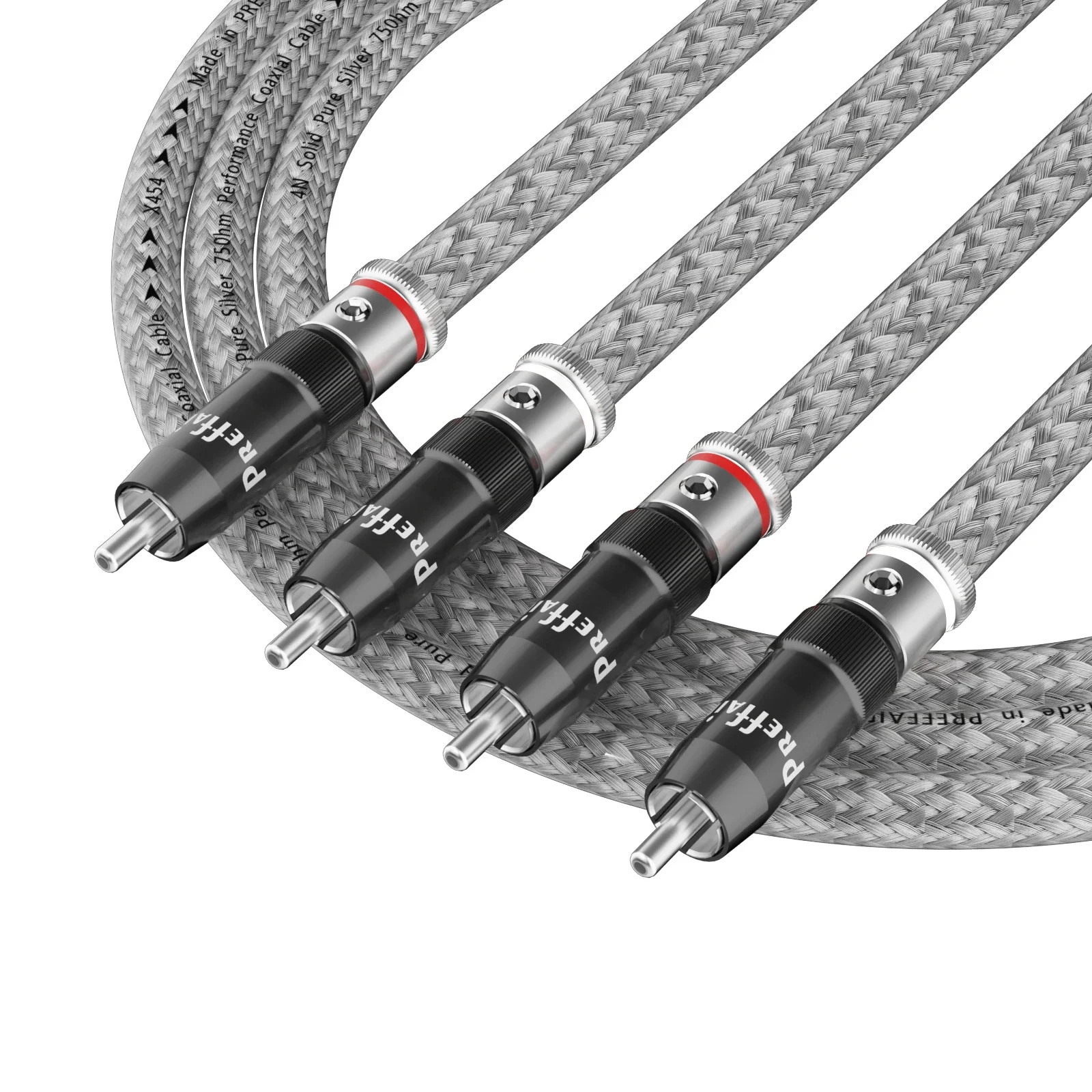Preffair 99.99% Pure Silver RCA Cable HiFi Audio Interconnect Solid PSS Pure Silver Core Wire Silver-Plated Plug Connector