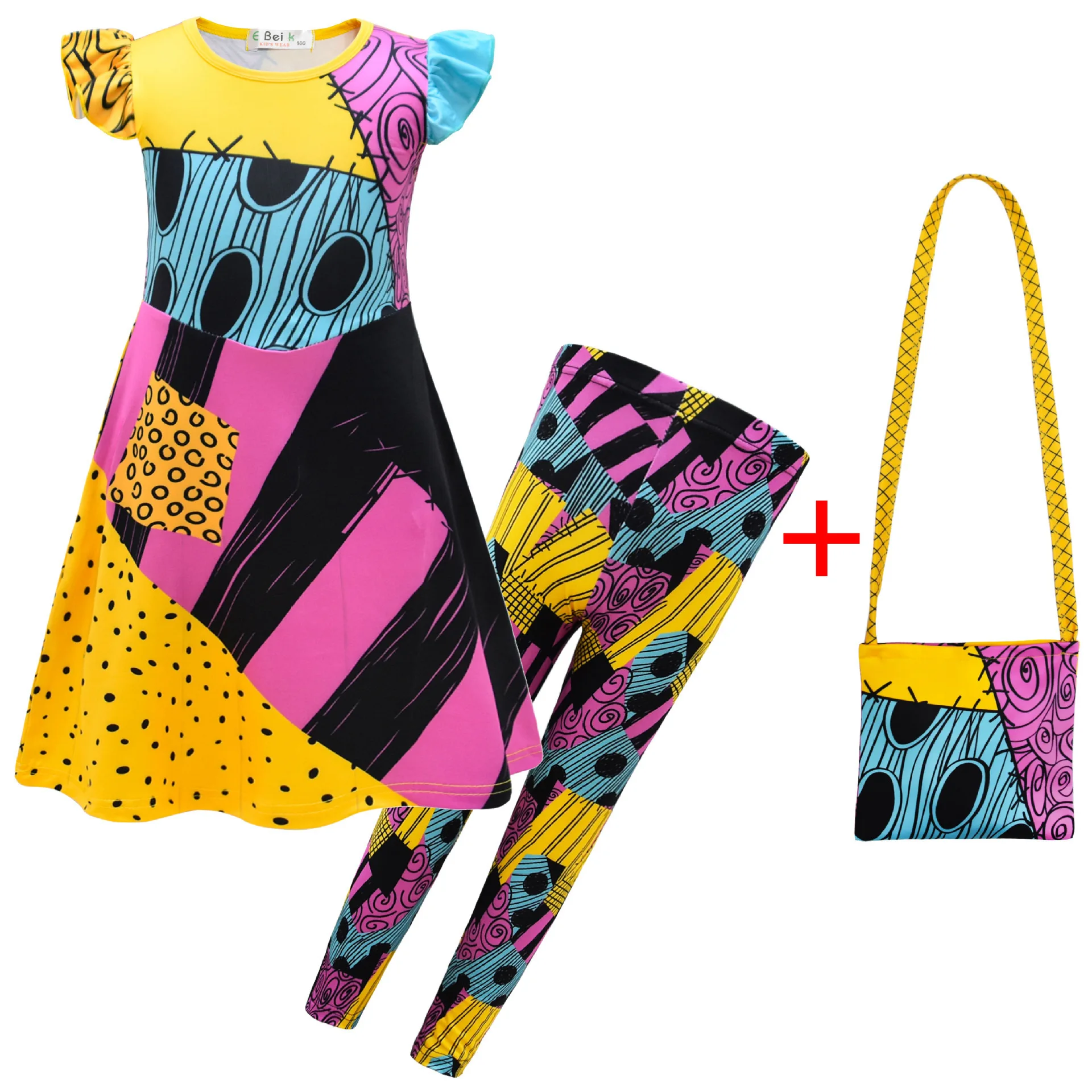 

Halloween Sally Cosplay Dress Movie Character Printed Children Costume Set Girl Stage Performance Pants Carnival Festival Outfit