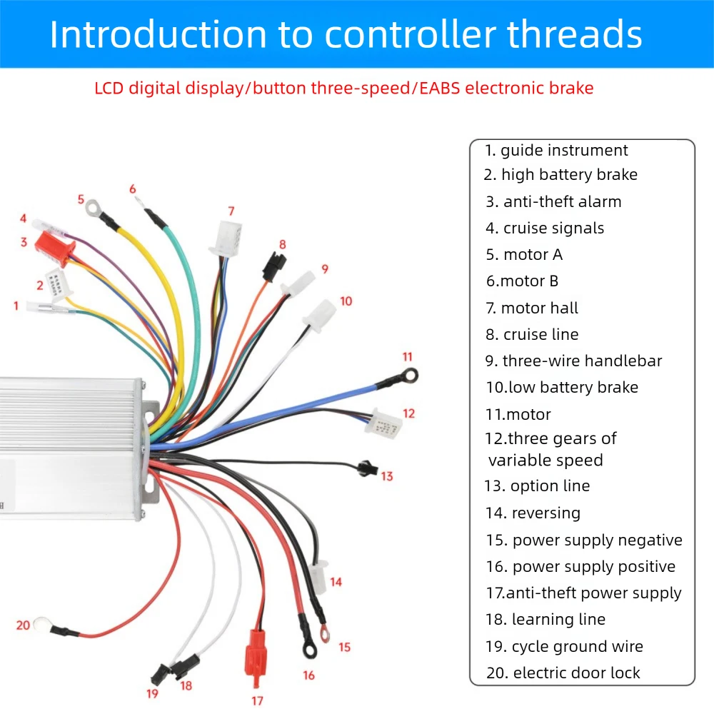 3 Gear Speed Adjustable DC Motor Controller 48V 60V 72V 1200W-1500W Smart Dual-mode Electric Bike Brushless DC Motor Controller