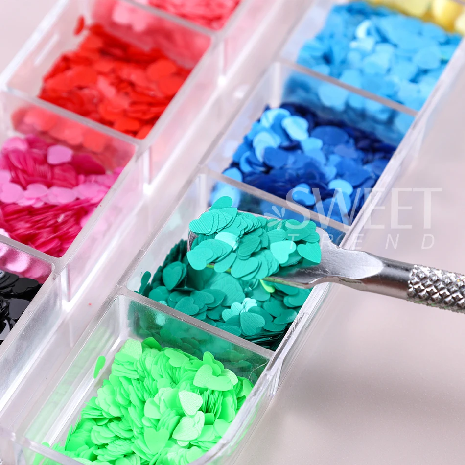 12 شبكة لون الحلوى القلب بريق مسمار الترتر المجسم الملونة الحب القلب رقائق تألق مسمار الفن اكسسوارات الديكور #3