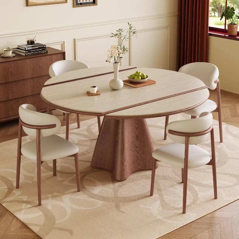 Modern telescopic travertine rock slab dual purpose folding dining tables and sets 6 chairs dining rooms kitchen table furniture